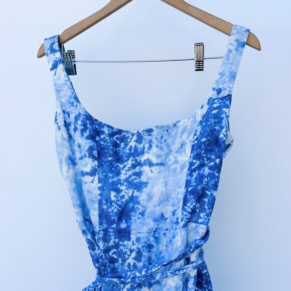 Reformation Garten Blue Tie Dye Wrap Midi Dress Linen Medium Low Back Spring - Picture 6 of 8